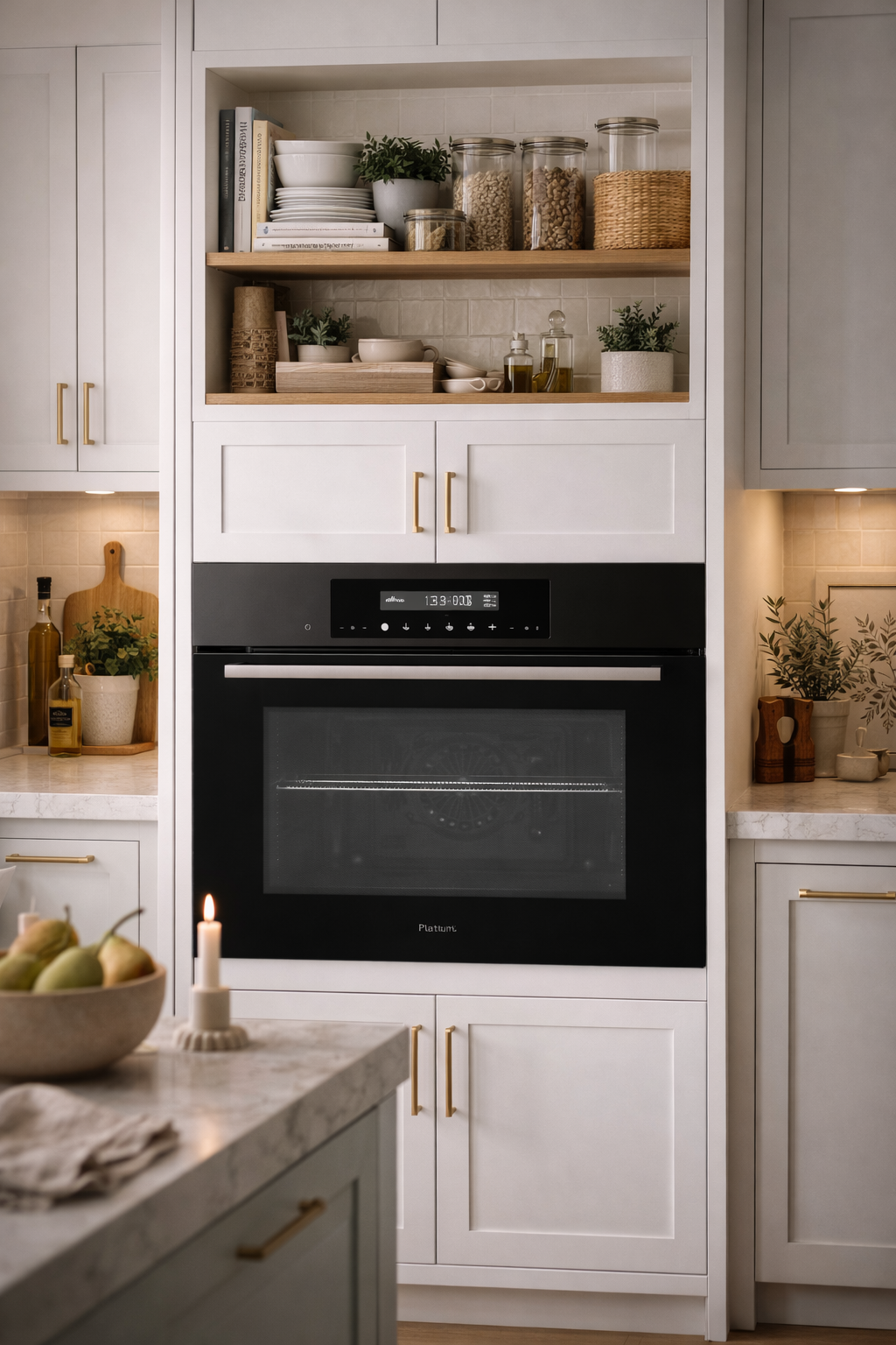 Platinum AUPL-M614BK 600mm 14 function pyrolytic oven installed in a kitchen