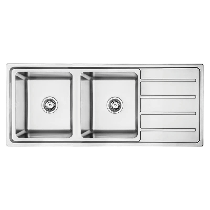 Everglades double main bowls and drainer stainless steel sink
