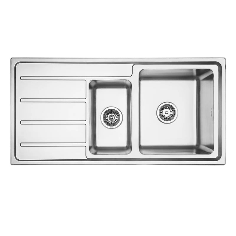 Everglades main bowl and quarter bowl stainless steel sink with left-hand drainer