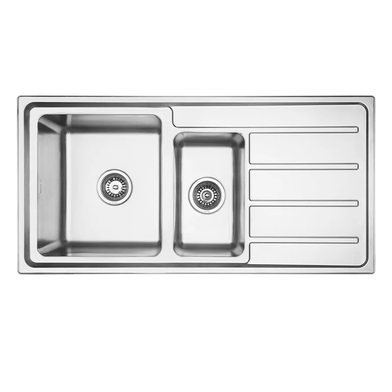 Everglades main bowl and quarter bowl stainless steel sink with right-hand drainer