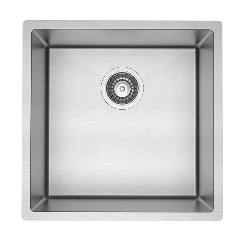 Hand fabricated main bowl stainless steel sink top view