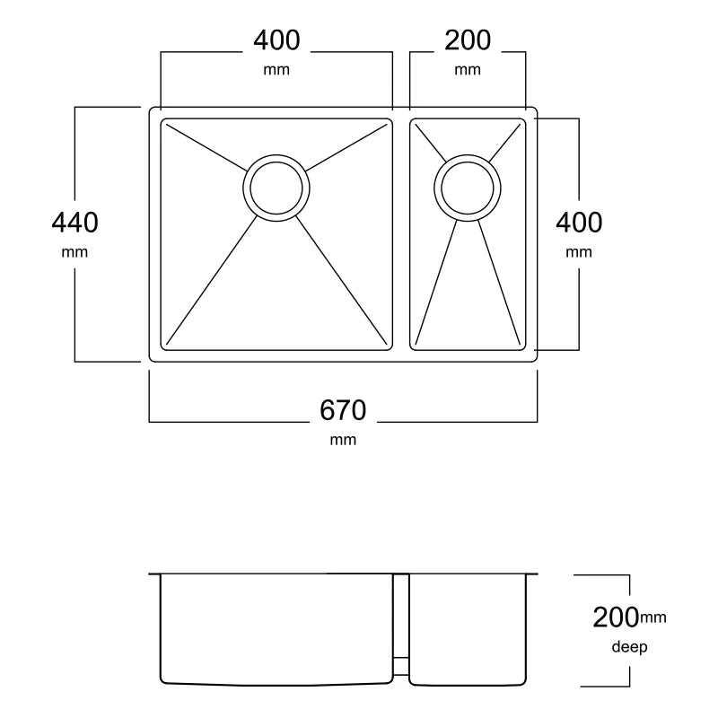 Hand fabricated medium bowl and half bowl stainless steel sink product image