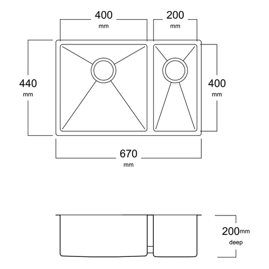 Hand fabricated medium bowl and half bowl stainless steel sink product image