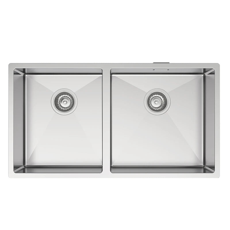 Hand fabricated medium bowl and main bowl stainless steel sink