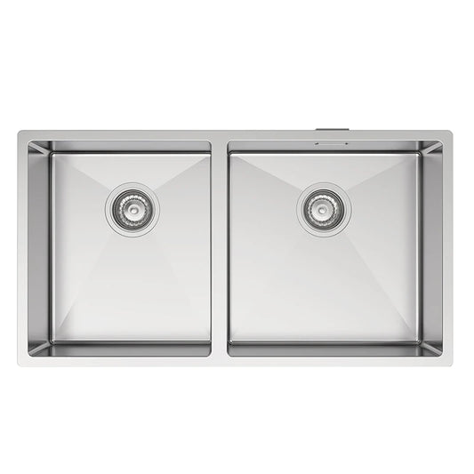 Hand fabricated medium bowl and main bowl stainless steel sink