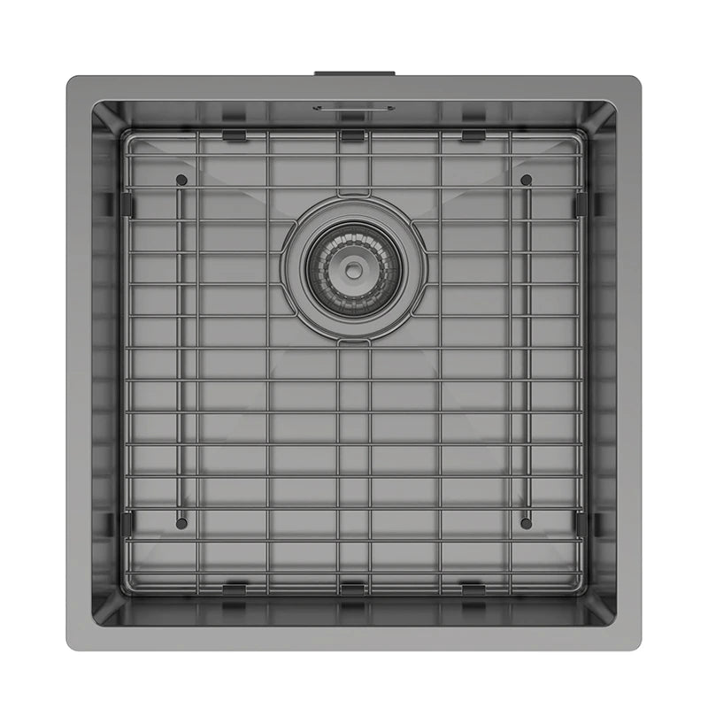 Hand fabricated PVD gun metal main bowl stainless steel sink top view