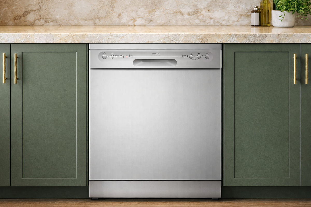 InAlto 60cm Freestanding Stainless Steel Dishwasher installed in a kitchen