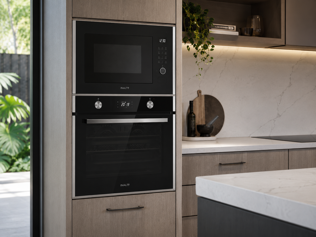 InAlto Premium 90cm 9 Function Oven with Touch Control in a stacked appliance installation