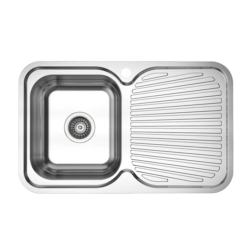 Main bowl stainless steel sink with drainer top view