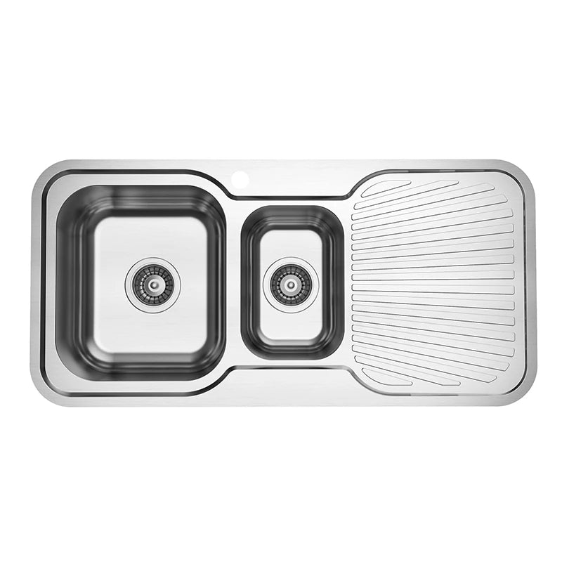 Main bowl and half bowl stainless steel sink with drainer top view