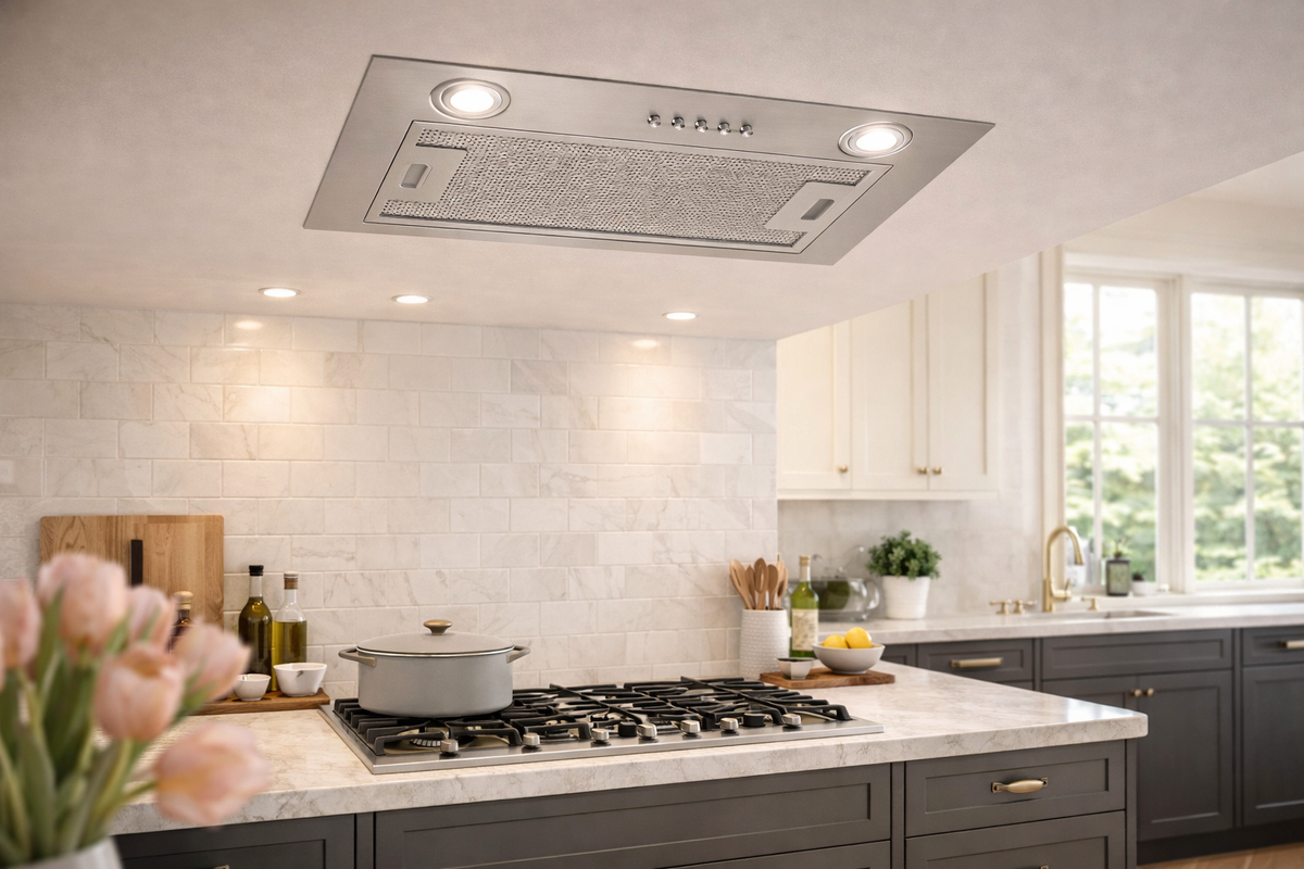 Omega 52cm Stainless Steel Undermount Rangehood installed in a kitchen