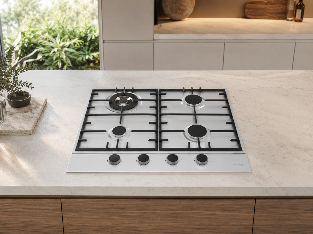 Omega 60cm Gas Cooktop installed in a modern kitchen