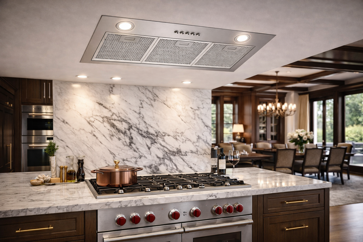 Omega 90cm Stainless Steel Undermount Rangehood installed in a kitchen