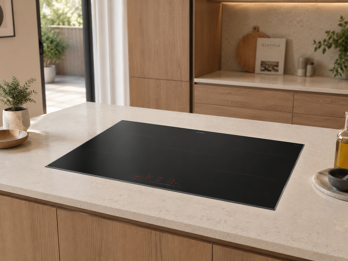 Omega Premium 90cm Induction Touch Control Cooktop installed in a modern kitchen