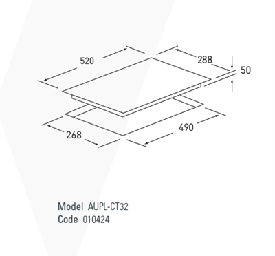 Platinum AUPL-CT32 ceramic cooktop dimensions and cut-out diagram