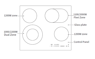 Platinum AUPL-CT62 ceramic cooktop cooking zone layout