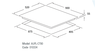Platinum AUPL-CT90 ceramic cooktop dimensions and cut-out diagram