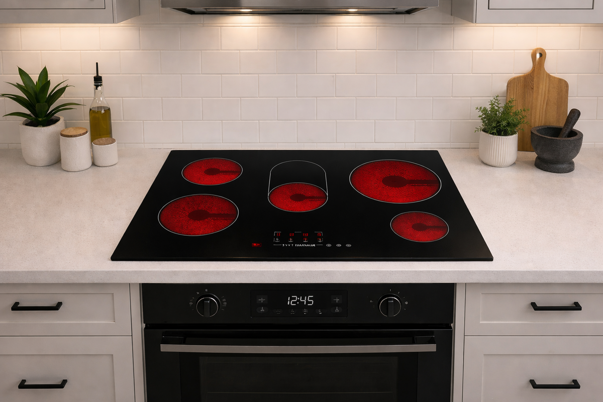 Platinum AUPL-CT90 900mm 5 zone ceramic cooktop installed in a kitchen
