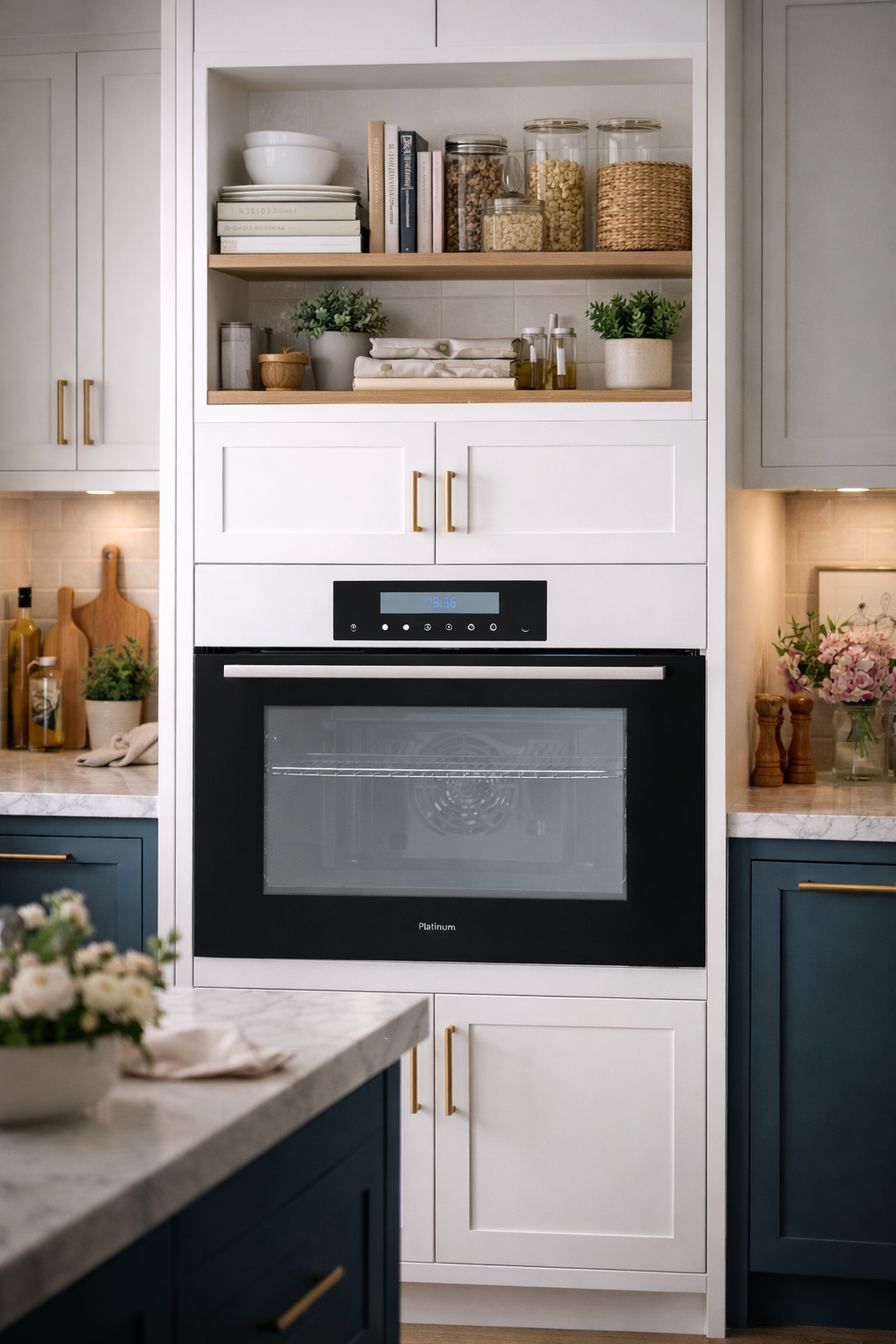 Platinum AUPL-D614SS 600mm 14 function electric oven installed in a kitchen