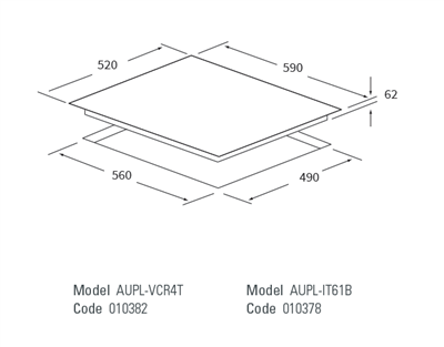 Platinum AUPL-IT62B induction cooktop dimensions and cut-out diagram