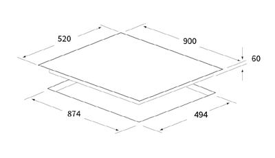 Platinum AUPL-IT90B induction cooktop dimensions and cut-out diagram