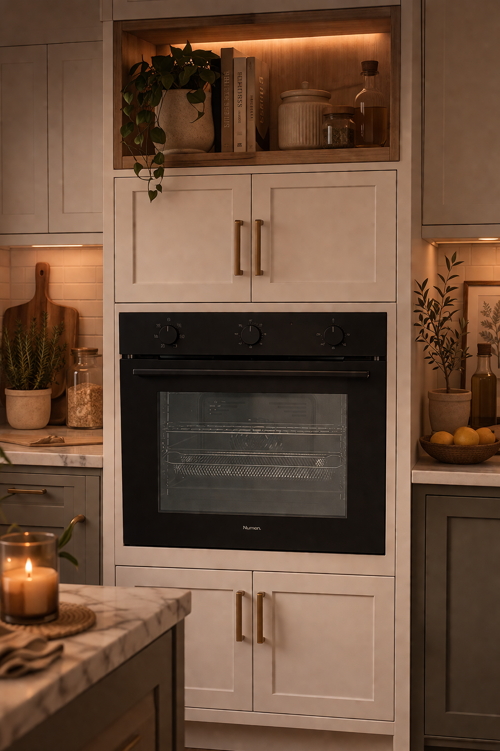 Platinum AUPL-M606BK 600mm 6 function electric oven installed in a kitchen