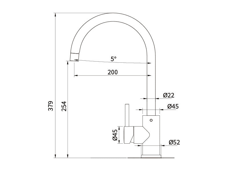 Platinum gooseneck sink mixer black technical dimensions