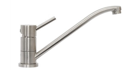 Platinum pin handle sink mixer in satin stainless steel finish