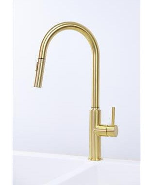 Platinum pull-out gooseneck sink mixer in gold stainless PVD finish
