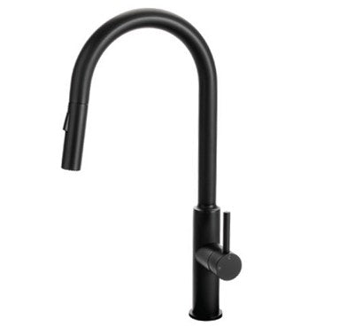 Platinum pull-out gooseneck sink mixer in matte black PVD finish