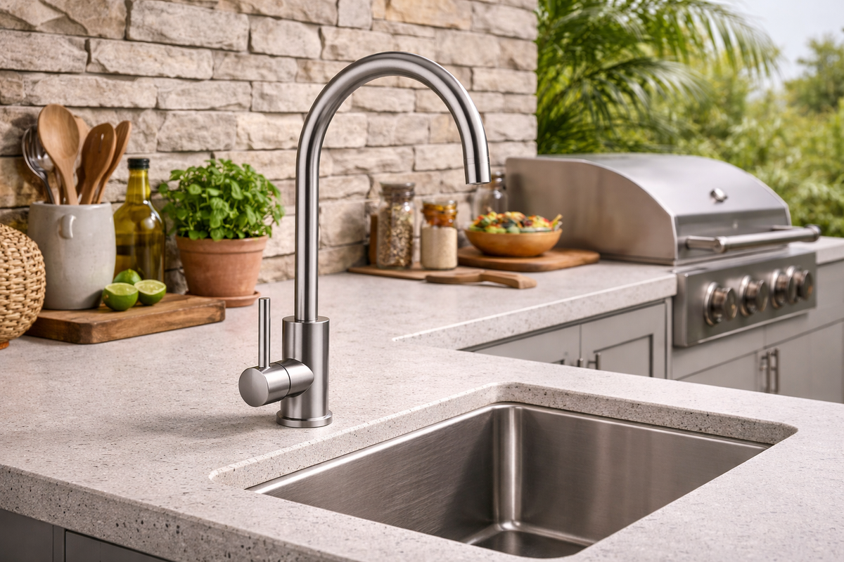 Premium Stainless Steel Kitchen Goose Neck Mixer Tap installed at a sink